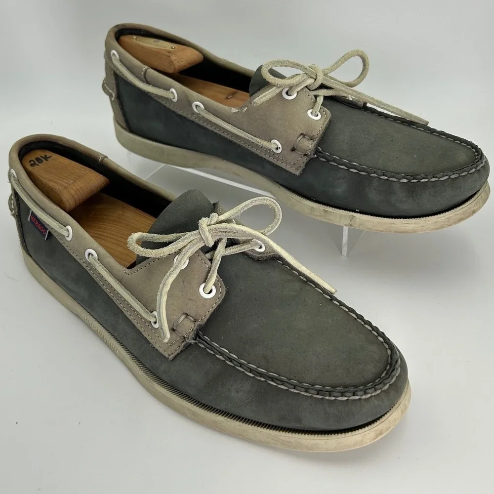 Sebago Docksides Boat Shoes Mens 12 Grey Tan Nubuck Leather Nautical Preppy
